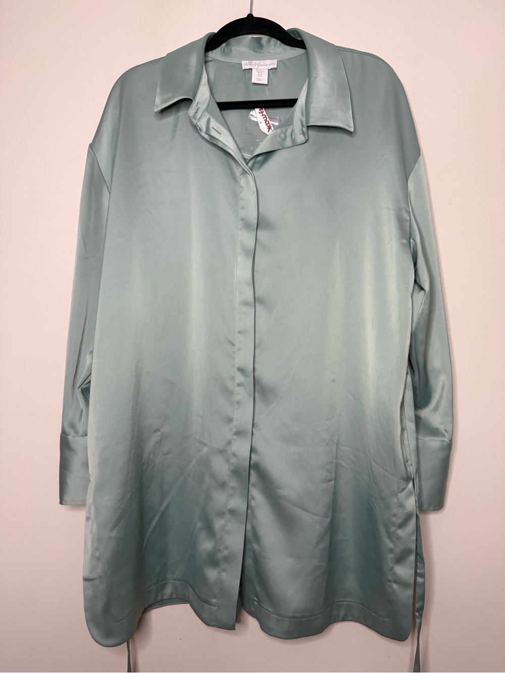 NWT HOUSE OF HARLOW 1960 Green Satin Sleek Chic Office Careerwear Shirt Dress